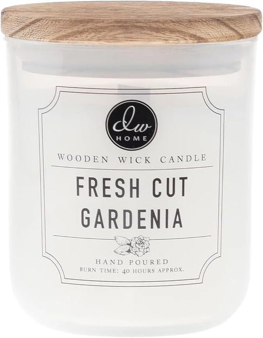DW Home Fresh Cut Gardenia Wooden Wick Candle – Blooming Gardenia & Jasmine Floral Fragrance, 12 oz Crackling Wood Wick Jar Candle, Long Burning Home Fragrance Candle