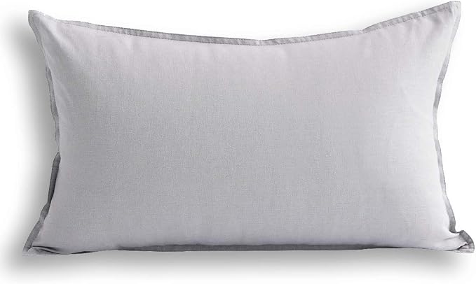 Jeanerlor Cotton Linen Square Decorative Throw Pillow Case Cushion Cover with Twin Needles Stitch on Edge, 12"x20"(30 x 50cm), Silver Grey