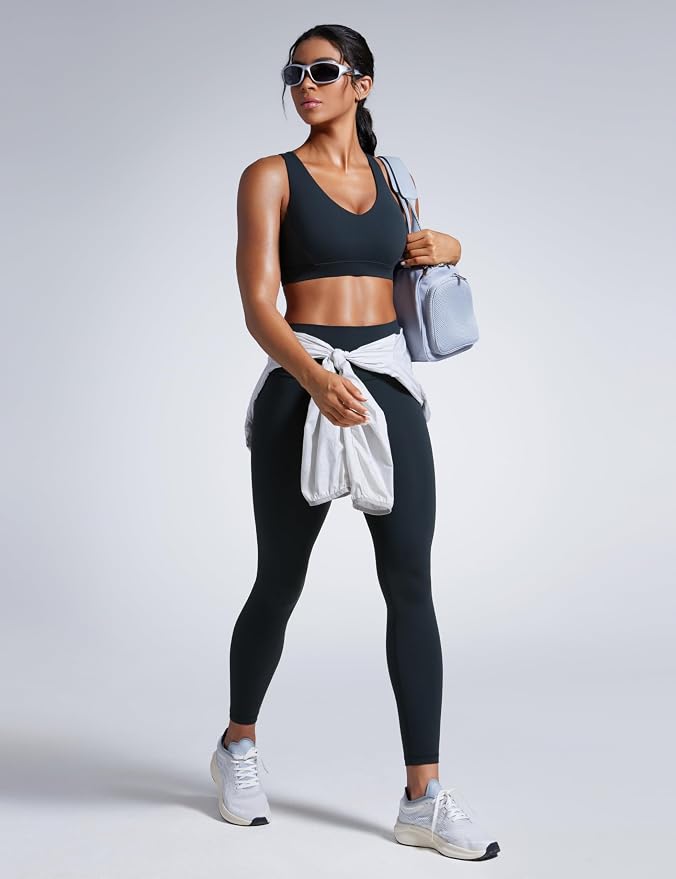 CRZ YOGA Butterbreeze Criss Cross Back Sports Bras for Women - V Neck Adjustable Straps Padded Workout Training Crop Top