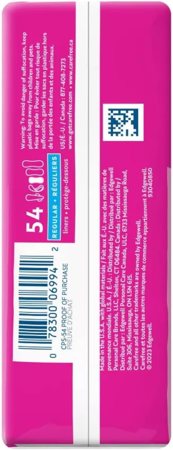 Carefree Acti-Fresh Body Shape Regular To Go Pantiliners - 54 Liners, Pack of 5