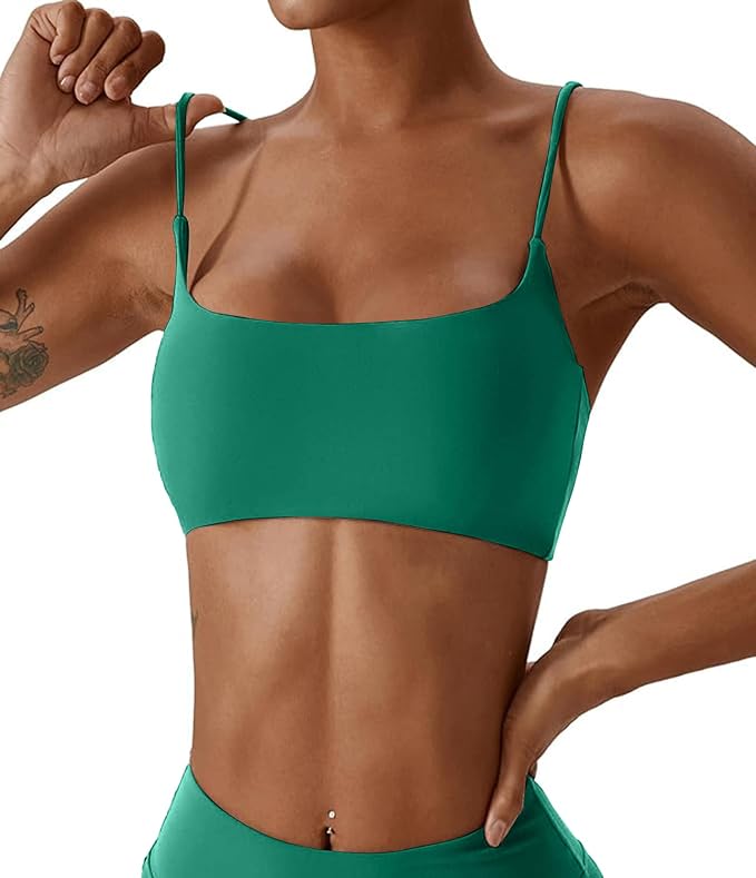Comper Women's Sports Bras Wirefree Racerback Workout Bras Sexy Thin Straps Yoga Sport Bras with Removable Pads