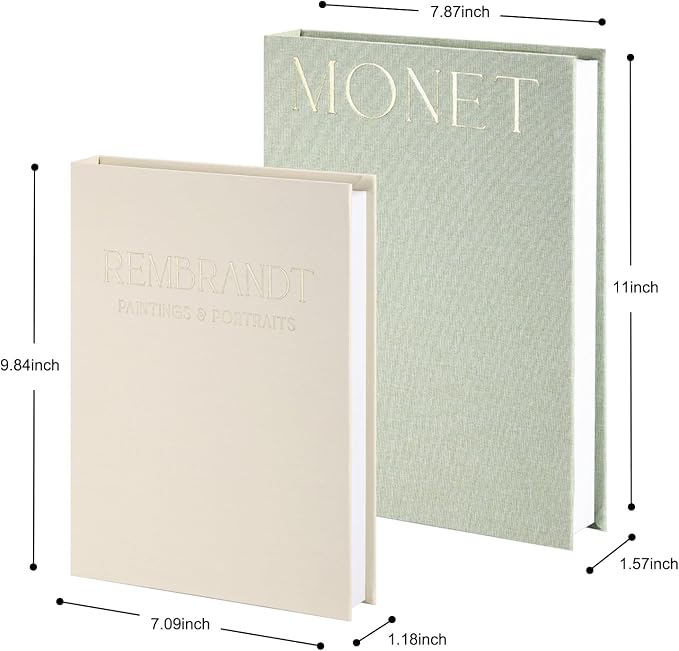 Decorative Book Storage Boxes Set of 2 - Faux Book Storage for Photos & Keepsakes Elegant Linen Fabric Coffee Table, Bookshelf, Mantel Decor Aesthetic Home Organization Box