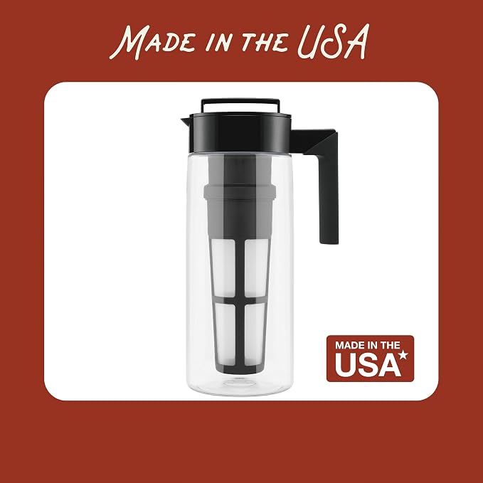 Takeya Flash Chill Iced Tea Maker - Versatile Tea Brewer for Loose/Bagged Tea - Patented Flash Chill Tech Hot/Cold Use BPA-Free Tritan Dishwasher Safe - Airtight Lid Made in USA - 1 Quart/Avocado