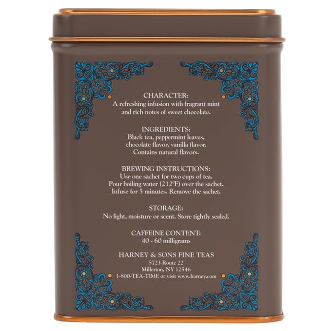 Harney and Sons Chocolate Mint, Flavored Black Tea - 20 Sachets per Tin