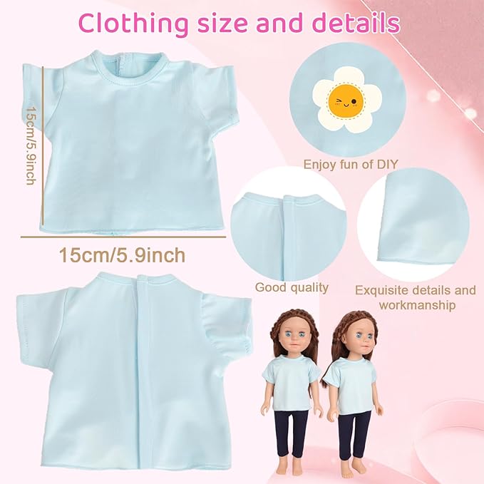 5-Piece Light Blue T-Shirts for 17-18 Inch Dolls / DIY Customizable Plain Tees (Blue)