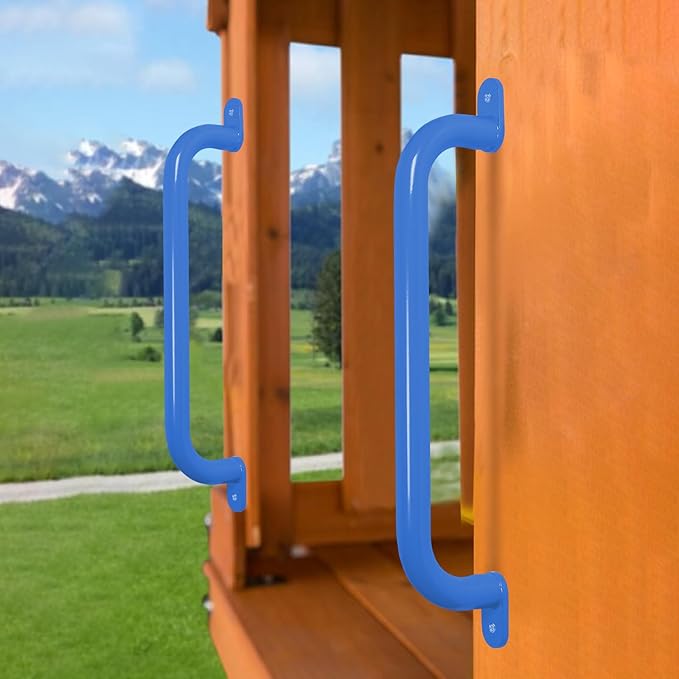 ESPETS 6 Pieces 17 Inch Blue Metal Safety Handles for Playground Equipment - Outdoor Kids Swing Set Accessories Grab Handles, Playset Hand Grips, Indoor Kids Monkey Bars for Play Structure