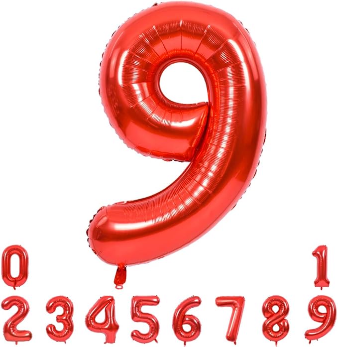 TONIFUL 40 Inch Red Large Numbers Balloons 0-9, Number 9 Digital 9 Helium Balloons, Foil Mylar Big Number Balloons for Birthday Party Anniversary Supplies Decorations