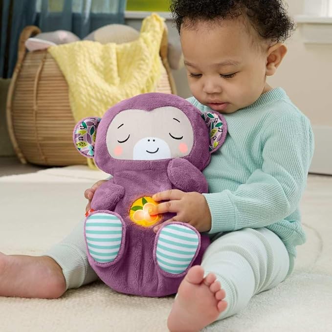 Fisher-Price Baby Toy Soothe ‘n Snuggle Purple Monkey Plush Portable Sound Machine with Breathing Motion & Lights for Newborns Ages 0+ Months