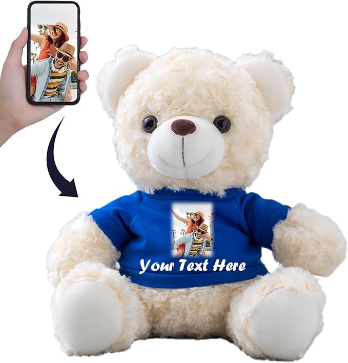 Generic Teddy Bear Customized Gifts for Women/Men with Custom Text, Personalized Teddy Bear Stuffed with T-Shirt as Personalized Gifts for Christmas Valentines Day Birthday (10 inch-Text+Photo), Blue