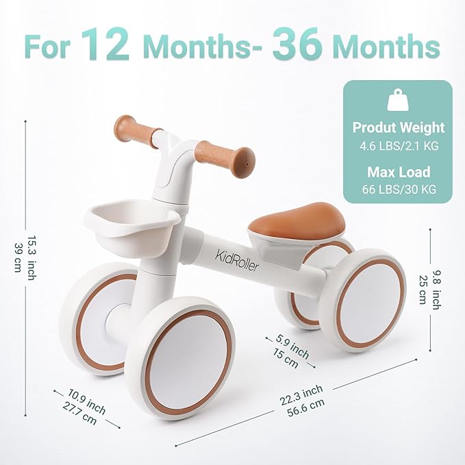 Kid's Balance Bikes for 1 Year Old Boys and Girls, 12-24 Months Toddler Ride-on with Adjustable Seat and a Front Basket, First Birthday Gifts (White)