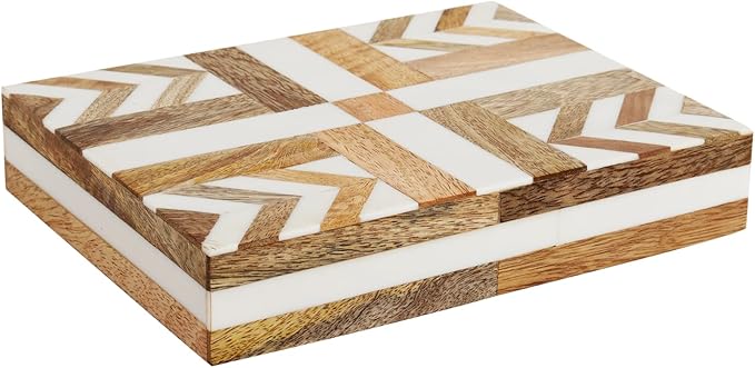 Handicrafts Home White Decorative Storage Box with Lid Wooden Desk Organizer Box Office Storage Box for Workspace Desk Decor Organizer – Resin Inlay Patisserie Adorn Collection- 8x6x1.5