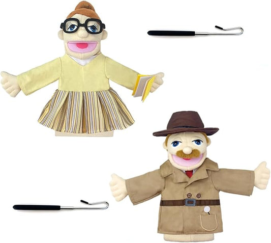 Professional Hand Puppets,2pcs Detective Puppet and Teacher Hand Puppet for Kids Role Play,Teaching Puppet Stuffed Toys Character Puppets with Movable Mouth（01-Detective&Teacher）