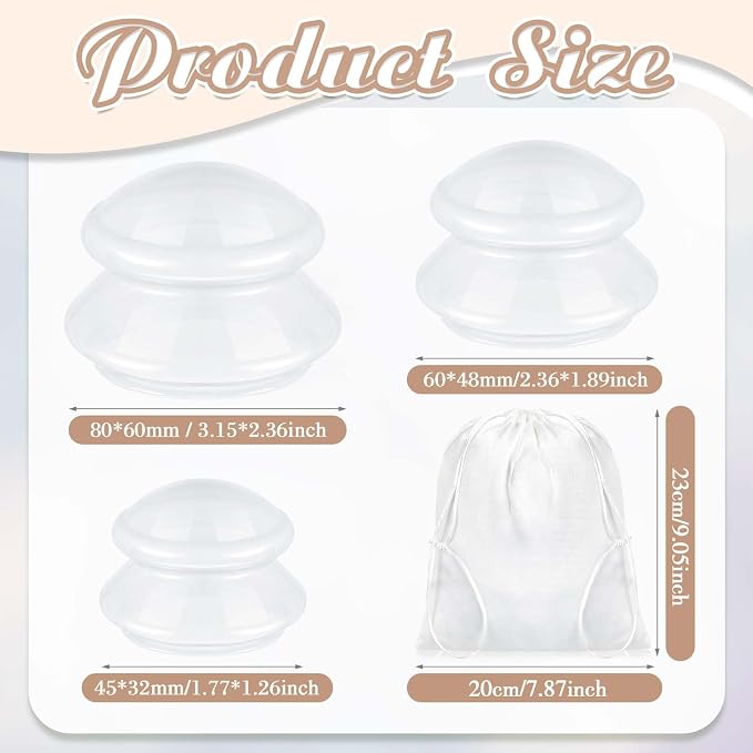 TrelaCo 6 Pcs Cupping Kit for Massage Therapy 3 Sizes Silicone Cupping Set Chinese Massage Therapy for Studio Household Cellulite Joint Pain Muscle Pain(Milky)