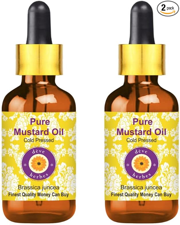 Deve Herbes Mustard Oil (Brassica juncea) with Glass Dropper | Cold Pressed | Pure | Natural | for Diluting Essential Oils | Hair, Skin & Massage | Non-Sticky| Lightweight| Unisex | 15ml X 2 (1 oz)