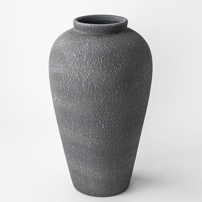 Large Ceramic Flower Vase 11 Inches, YBX Black Rustic Ceramic Vase, Decorative Farmhouse Tall Vase for Home Decor, Living Room, Bedroom, Centerpieces, Console, Wedding, Table Decorations, Black