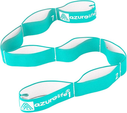 A AZURELIFE Elastic Yoga Stretching Strap, Multi-Loop Stretch Strap for Physical Therapy, Pilates, Yoga, Dance & Gymnastics Exercise and Flexible Pilates Stretch Band