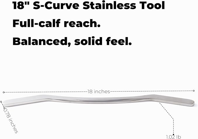 18-Inch Stainless Steel Foot Massage Tool – Muscle Scraper Stick for Calf and Arch Tension – S-Shaped Fascia Bar for Lower Leg Deep Tissue Release