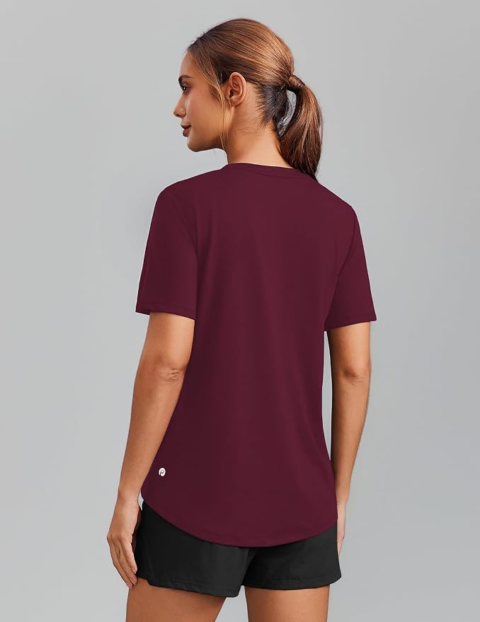 PINSPARK Soft Workout Tops for Women Short Sleeve V Neck Moisture Wicking UPF 50+ Sun Protection Quick Dry Gym Shirts
