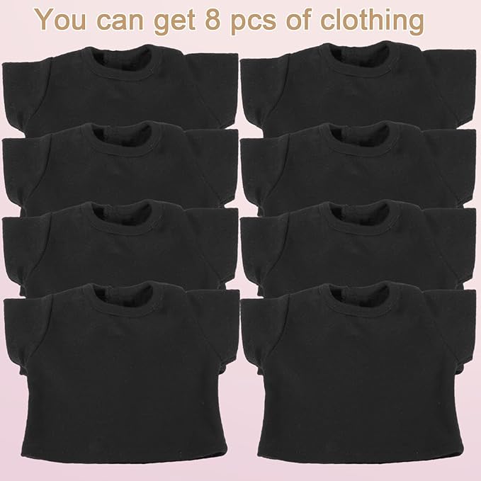 8 - Pack Black Blank T - Shirts for 17 - 18 Inch Bears | Thick DIY Stuffed Animal Canvas Clothes (Black)