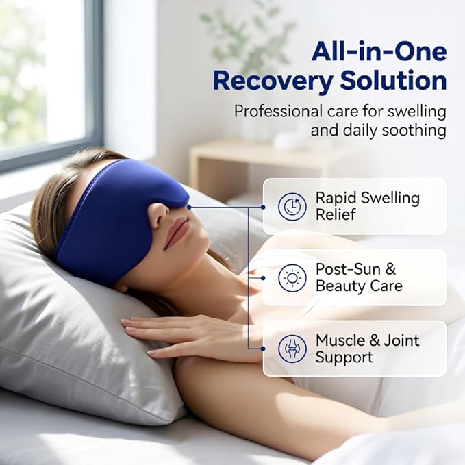 Cooling Gel Eye Mask Sleep: FSA -HSA Eligible, Cold Compress for Puffy Eyes & Migraine Relief - Reusable Gel Weighted Sleeping Mask for Dark Circles & After Surgery, Eye Care,Ice Pack for Face(Blue)