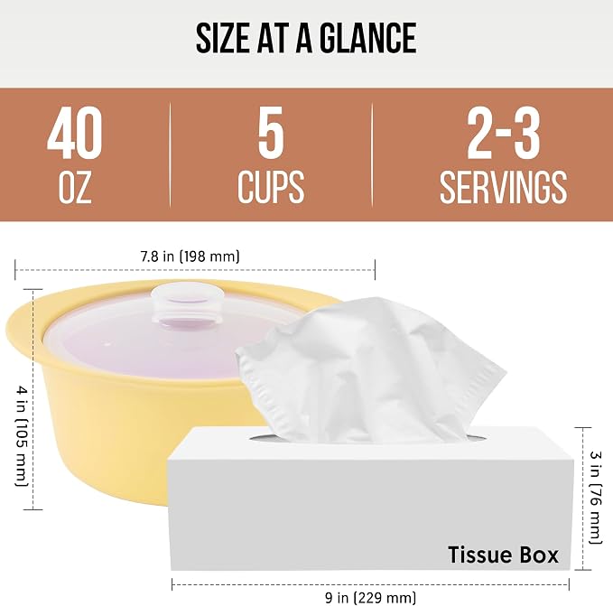 40oz Platinum Silicone Microwave Steamer Pot with Handle & Lid - Korean 100% Food-Grade Steamer Bowl, Heat-Resistant Cooker with Steam Holes, Easy Clean, Dishwasher Safe, Yellow