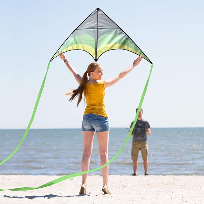 Mint's Colorful Life Delta Kite for Kids & Adults, Extremely Easy to Fly Kite for Beach Trip, Best Kites for Beginners, 300ft String Handle Included