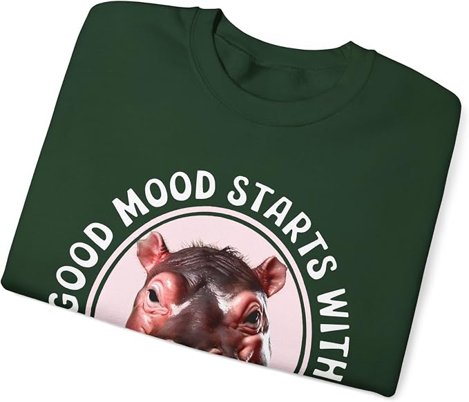 Good Mood Starts With Moo Deng Unisex Sweatshirt, Funny Moo Deng Good Mood Minimalist Men And Women Shirt
