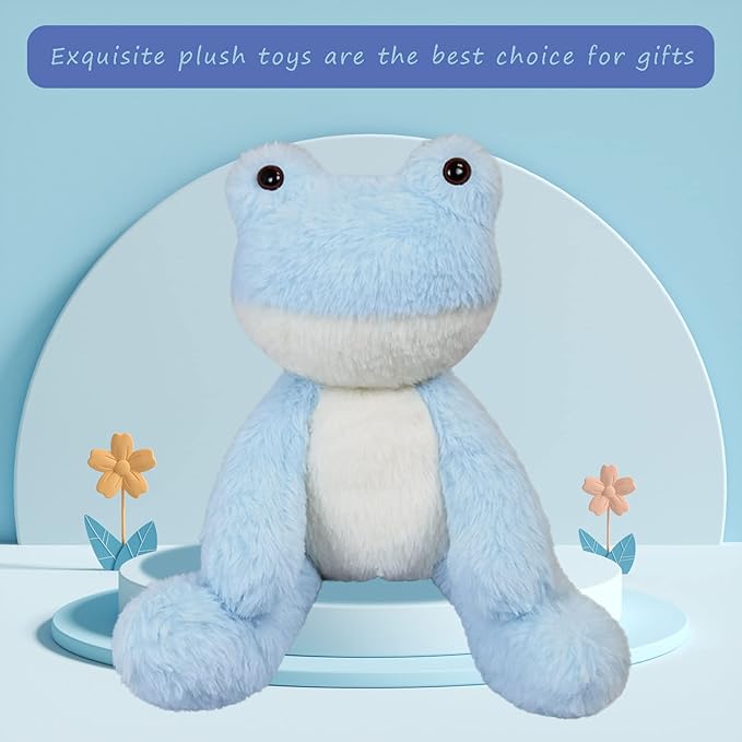 Light Blue Frog Plush Stuffed Animal, Cute Furry Frog Toy, Soft Cuddly Plushie Hugger Toy for Boys Girls, Gifts for Kids or Girlfriend, 8.5 Inches