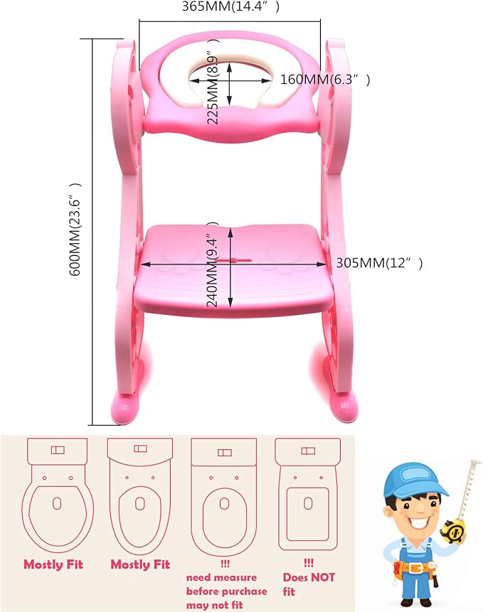 HongK- Giffgaff Potty Training Toilet Ladder Seat With Upgraded Cushion Step Stool Ladder Toilet Chair/Toilet Trainer for Baby Toddler Kids Children In Pink [P/N: ET-BABY001-PINK STEP]