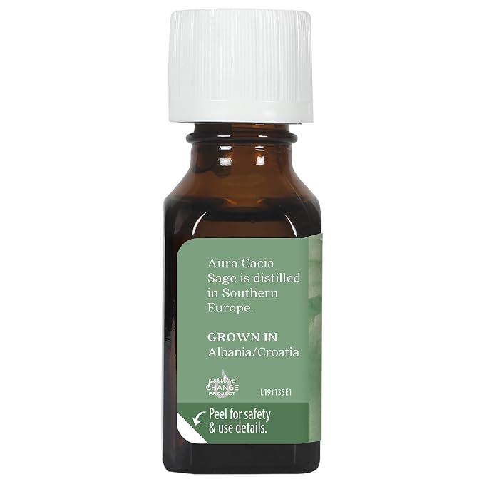 Aura Cacia Pure Aromatherapy 100% Pure Essential Oil, Sage, Thought - Provoking, 0.5-Ounces (Pack of 2)