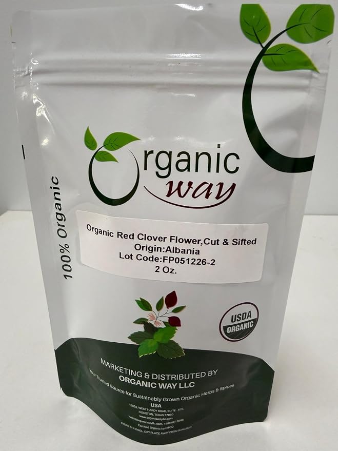 Organic Way Red Clover Flower Cut & Sifted (Trifolium pratense) - Herbal Tea | European Wild-Harvest | Organic & Kosher Certified | Non GMO & Gluten Free | USDA Certified | Origin - Albania (2Oz.)