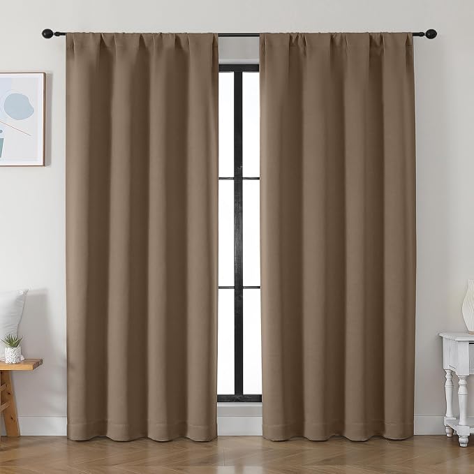 Simplebrand Ava Brown Blackout Curtains for Bedroom 84 Inch Length 2 Panels Set, Solid Thermal Insulated Privacy Living Room Window Treatment Curtains Blackout Drapes, W50 x L84 Inch, Brown