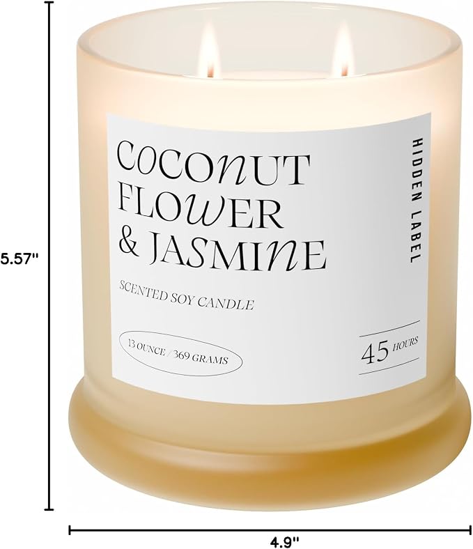 Coconut Flower & Jasmine Scented Candle, 13oz Natural Soy Wax Candle with 2 Wicks, 75 Hour Long Lasting Aromatherapy Candle for Stress Relief, Non Toxic Luxury Candle for Home Decor