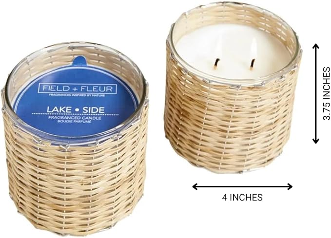 Lake Side Scented Candle – Luxury 12oz Soy Wax, 2-Wick Handwoven Glass Jar, Sparkling with Amber, Aquatic accords, Citrus and Coconut– Santal Candle, 75+ Hour Clean Burn, USA Made
