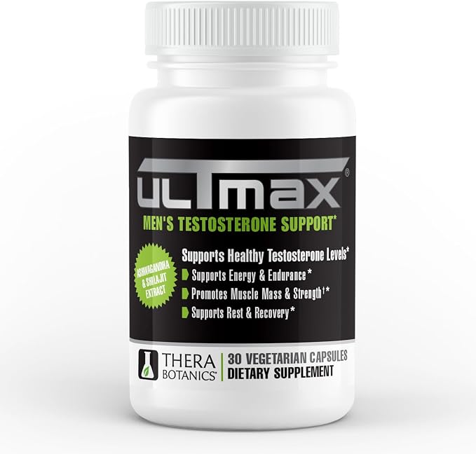 ULTmaxⓇ Men’s Testosterone Support | Ashwagandha & Shilajit Extract | Promotes Healthy Testosterone Levels | Supports Energy, Endurance, Muscle Strength, and Cognitive Performance | 30 Veg.Capsules