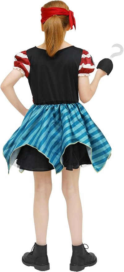 Halloween Pirate Costume Kids Girls - Pirates Outfit Set with Accessories for Pretend Play Dress Up Themed Party