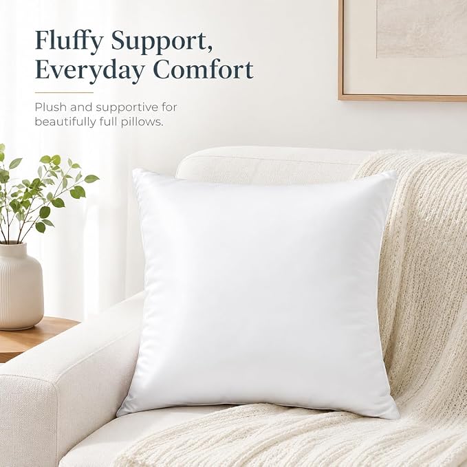 Bemaystar Pillow Inserts, White Satin Pillow Inserts for Throw Pillow Covers, Soft Fluffy Square Cushion Inserts for Sofa Bed Couch Home Decor, 24x24 Inch