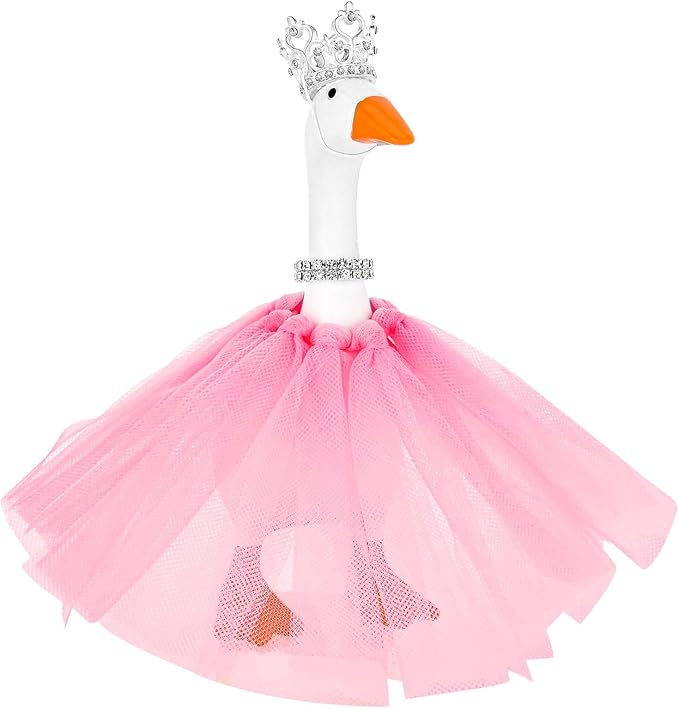 3 Pcs Desk Goose Outfits with Crown Rhinestone Necklace Pink Tutu Dress Princess Costume for 7inch Magnetic Key Holder Mini Goose Statue