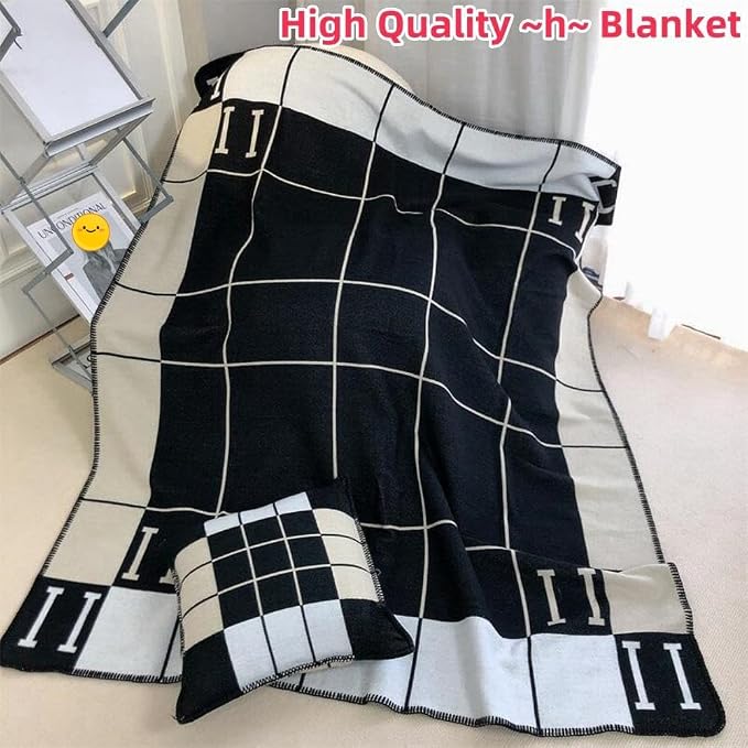 Fcteap h Blanket Soft Throw Blanket Faux Fleece Cashmere Plaid Warm Shawl Thick Knitted Plush Cozy Comfy for Women Throw Blanket for Sofa Couch Bed Queen King Size 55x66 in (Black)