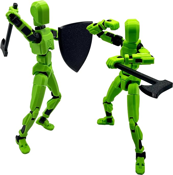 3D Printed Enlarge Body Size 8.1-inch Action Figure Dummy20, Full Body Mechanical Movable Toy, Multiple Accessories, Desk Decoration (Bracket, 3 HandsType, Weapons, Armour) (Green)