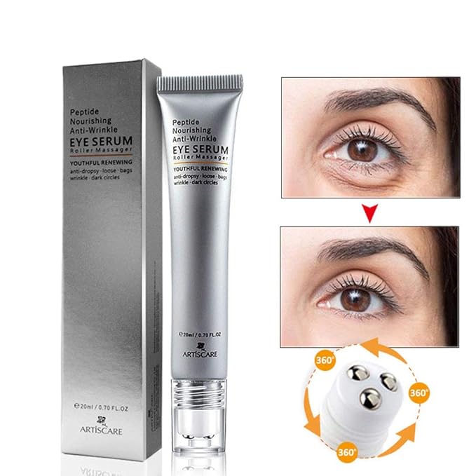 Eye Peptide Serum Massage Roller Nourishing Relieve Loose Eye Bags Dark Circles Skin Care Under Eye Cream for Fine Wrinkles and Puffiness Daily Skincare(Nourishing Grey)