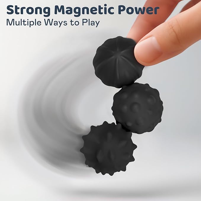Magnetic Sensory Fidget Balls – 3PC Large Weighted Textured Silicone Stress Relief Toys for Adults & Teens with ADHD, Autism, Anxiety – Quiet Fidget Magnets for Desk, Travel, Office & Gifting