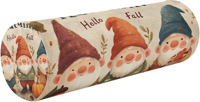 Fall Gnomes Pumpkin Maple Leaves Neck Roll Pillow Bolster Round Health Memory Foam Long Cervical Cylinder Pillows with Removable Washable Cover for Body Bed Legs Back Yoga