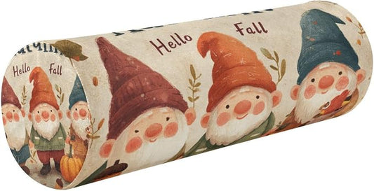 Fall Gnomes Pumpkin Maple Leaves Neck Roll Pillow Bolster Round Health Memory Foam Long Cervical Cylinder Pillows with Removable Washable Cover for Body Bed Legs Back Yoga
