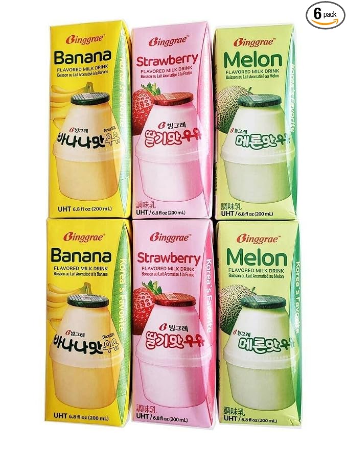 Binggrae Variety Banana, Strawberry, Melon Flavored Milk Drink 6 Packs