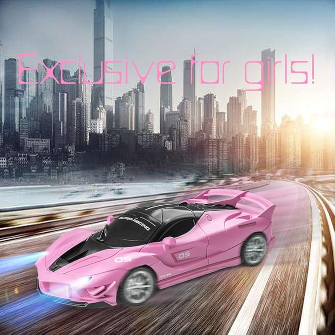 Remote Control Car, Pink RC Cars for Girls, Rechargeable RC Racing, Electric Power On Road High Speed Drift Model Vehicle Toy with Led Headlight, Birthday for Kids Age 3+