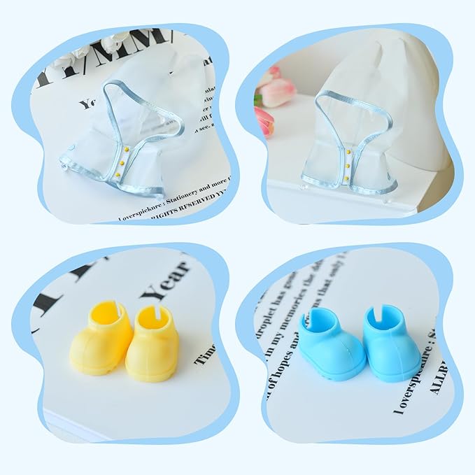 17cm Doll Raincoat Outfit Set - Water-Resistant Material Cape & Boots for 17cm Fashion Dolls, Doll Clothes Accessories, Blue Shoes (Doll Not Included)