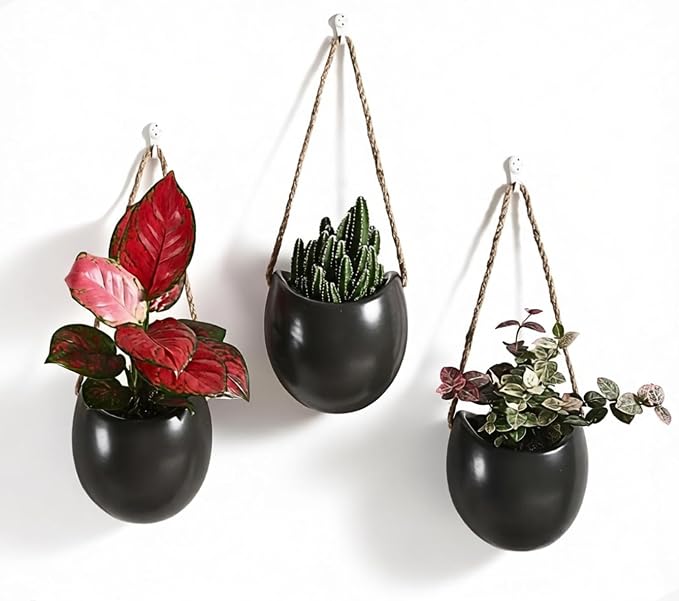 4 to 5 inch Ceramic Planters Wall Hanging Vases Decor - Set of 3 | Wall Decor for Home, Entryway, Hallway, Deck, Bathroom, Living Room, Dining Room, Garden, Farmhouse, Restaurants, Office, etc