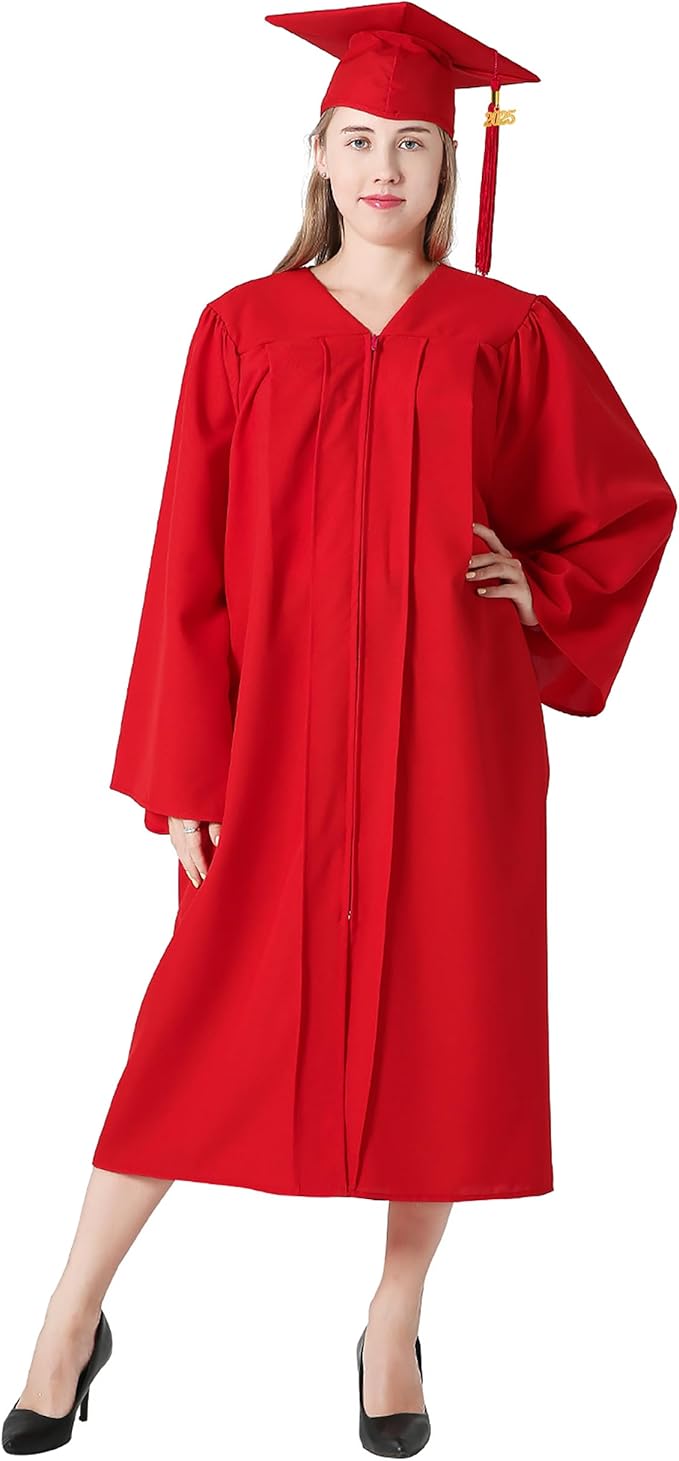 GraduationMall Matte Graduation Gown Cap Tassel Set 2025 for High School and Bachelor