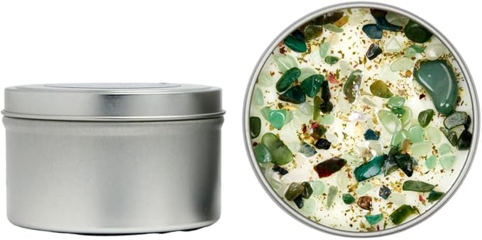 Heart Chakra Candle by New Moon Beginnings - Chakra Candles - Dried Flower, Herb, & Crystal Candles - Aromatherapy Candles - Soy Candle - 8oz Tin